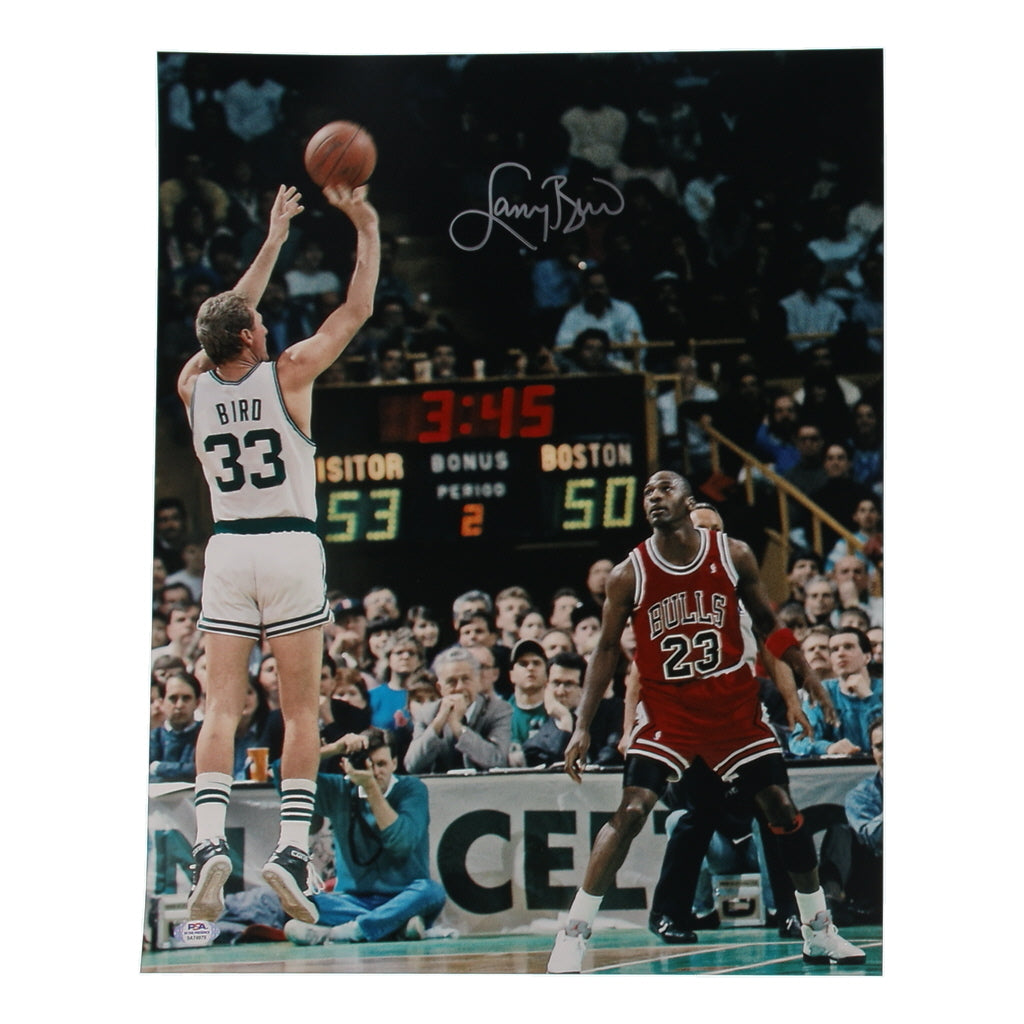 Larry Bird Signed 16x20 Photo vs Jordan (PSA In-The-Presence)