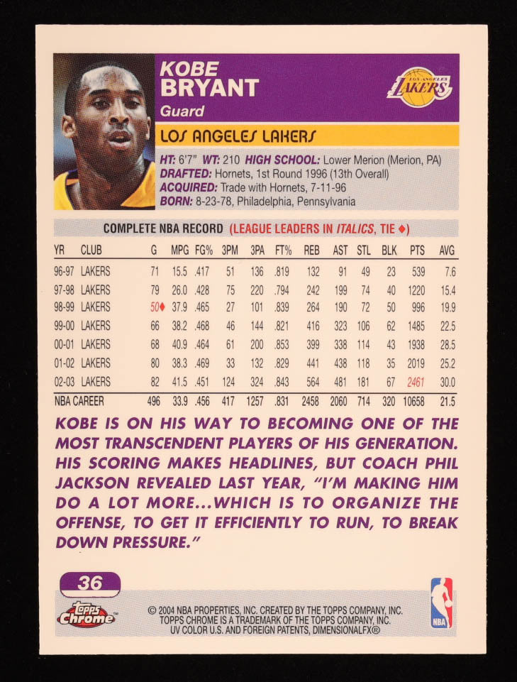 Kobe Bryant 2003-04 Topps Chrome #36