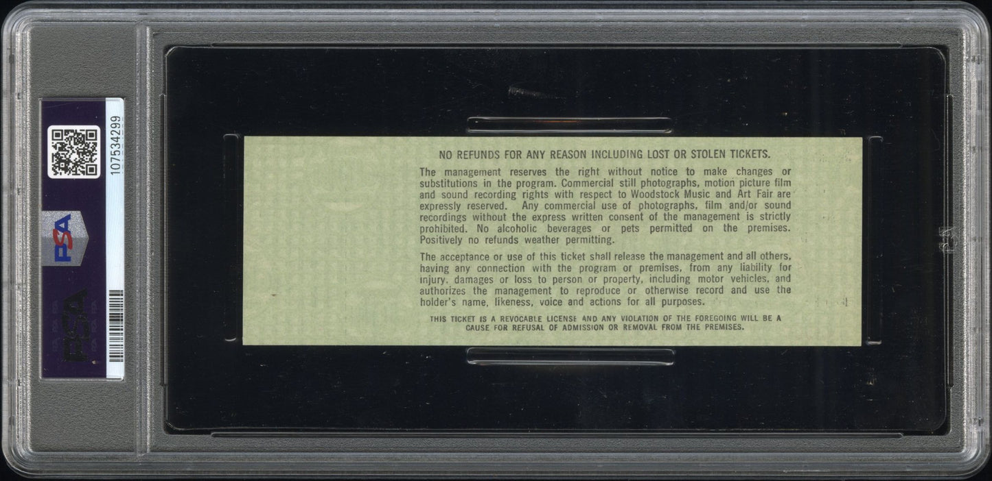 Woodstock signed Woodstock Authentic Three Day Unused Ticket from August 15, 16, 17, 1969 (PSA FULL MINT 9) — PSA authenti…