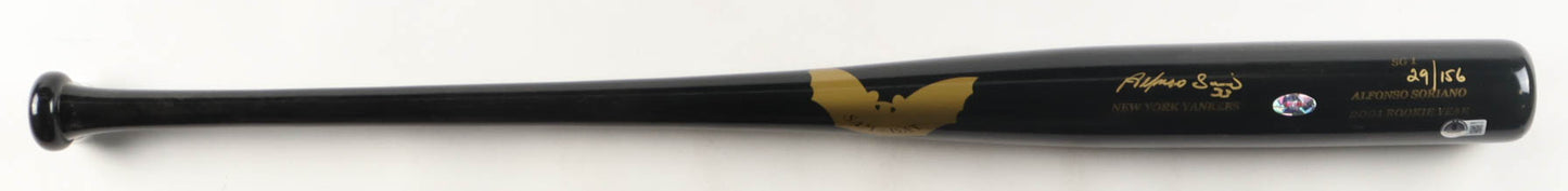 Alfonso Soriano signed Yankees Sam Bat 2001 Rookie Year Player Model Bat (Beckett) Limited Edition #29/156 — Beckett authe…