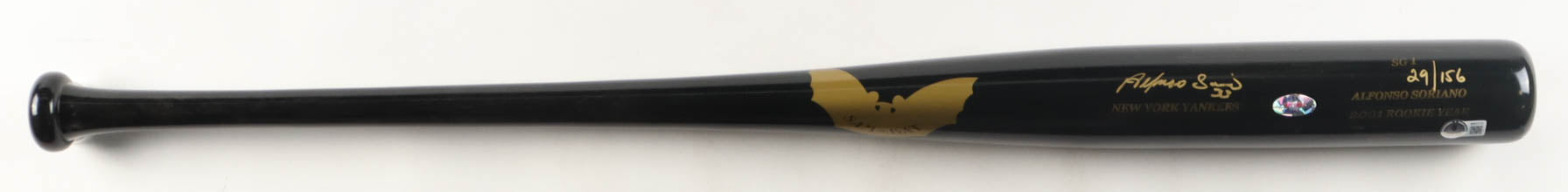 Alfonso Soriano signed Yankees Sam Bat 2001 Rookie Year Player Model Bat (Beckett) Limited Edition #29/156 — Beckett authe…