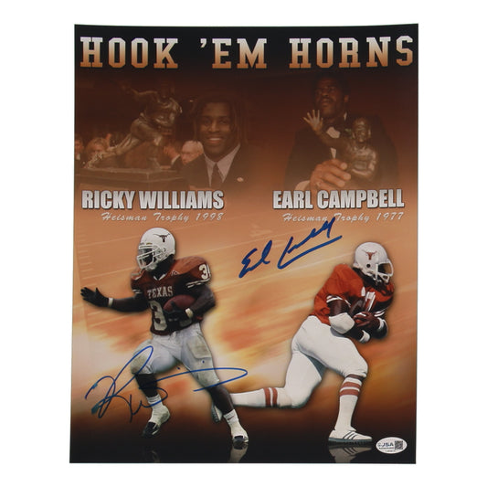 Earl Campbell & Ricky Williams signed Texas Longhorns Heisman Photo — JSA authenticated