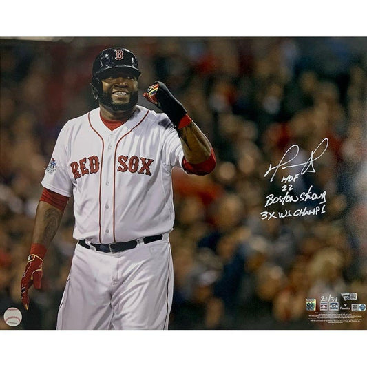 David Ortiz Signed Limited Edition 1/34 Red Sox 16x20 Photo Inscribed "HOF 22", "Boston Strong" & "3X WS Champs" (Fanatics)