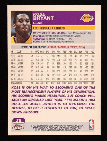 Kobe Bryant 2003-04 Topps Chrome #36