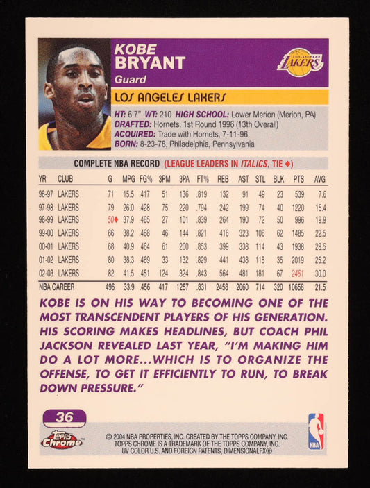 Kobe Bryant 2003-04 Topps Chrome #36