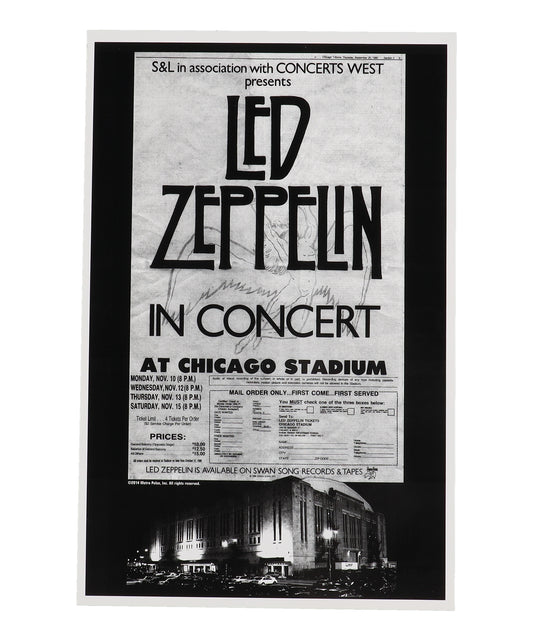 Led Zeppelin Set of (3) Items with 1980 Ticket, 12x18 Concert Poster & Chicago Stadium Letter of Provenance